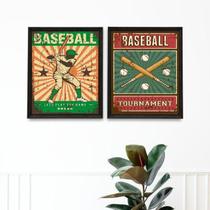 Kit 2 Quadros Decorativos Baseball Retrô 33X24Cm