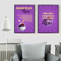 Kit 2 Quadros Decorativos Benefícios Do Açaí 24X18Cm - Vidro