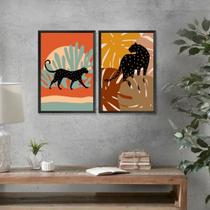 Kit 2 Quadros Decorativos Boho - Leopardos 33x24cm