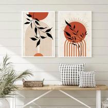 Kit 2 Quadros Decorativos Boho Sol Folhas Terracota 24x18cm