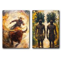 Kit 2 Quadros Decorativos Boiadeiro e Caboclo Umbanda Candomblé Decoração Orixá Kit 2 Quadros Decorativos Boiadeiro e Caboclo Umbanda Candomblé Decoração Orixá