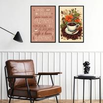 Kit 2 Quadros Decorativos Café Quentinho 24x18cm