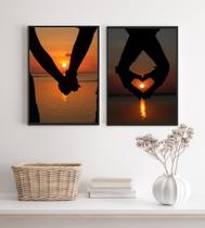 Kit 2 Quadros Decorativos Casal Por Do Sol Praia 33X24Cm