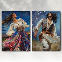 Kit 2 Quadros Decorativos Ciganos Dança Sob o Luar Umbanda Decoração Cigana e Cigano Kit 2 Quadros Decorativos Ciganos Dança Sob o Luar Umbanda Decoração Cigana e Cigano