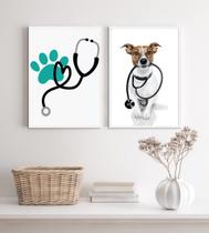 Kit 2 Quadros Decorativos Clinica Veterinária 24X18Cm Vidro