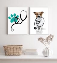 Kit 2 Quadros Decorativos Clinica Veterinária 33x24cm - com vidro