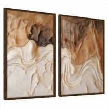 Kit 2 Quadros Decorativos Escandinavo Boho Abstrato Suave Suave Moldura Vidro Quarto Sala Escritório Duo 40x60