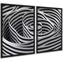 Kit 2 Quadros Decorativos Espiral Listras Branco Preto 45x34cm Kit 2 Quadros Decorativos Espiral Listras Branco Preto 45x34cm