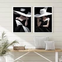 Kit 2 Quadros Decorativos Fashion Damas Em Preto E Branco 33x24cm