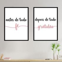 Kit 2 Quadros Decorativos Fé E Gratidão Rosa