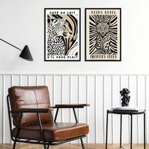 kit 2 Quadros Decorativos Felinos Retrô 33x24cm