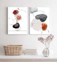 Kit 2 Quadros Decorativos Flor E Abstrato- Manchas Aquarela 33x24cm - com vidro