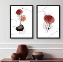 Kit 2 Quadros Decorativos Flor E Folha- Manchas Aquarela 33x24cm