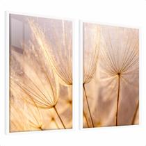 Kit 2 Quadros Decorativos Floral Flor Dente de Leão Suave Moldura Vidro Quarto Sala Duo 40x60