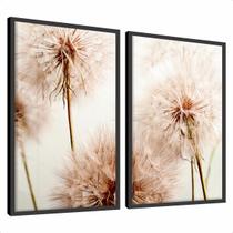 Kit 2 Quadros Decorativos Floral Flor Dente de Leão Suave Moldura Vidro Quarto Sala Duo 40x60