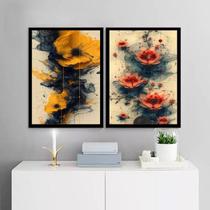 Kit 2 Quadros Decorativos Flores Orientais 45X34Cm - Vidro