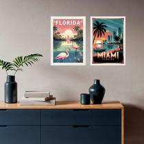 Kit 2 Quadros Decorativos Florida Miami 24x18cm - com vidro Kit 2 Quadros Decorativos Florida Miami 24x18cm - com vidro