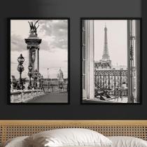 Kit 2 Quadros Decorativos Fotografias Paris PB 24x18cm