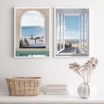 Kit 2 Quadros Decorativos Fotos JanelasPraia 33x24cm - com vidro