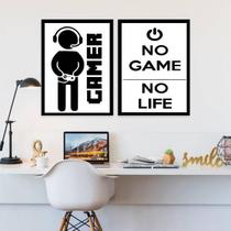 Kit 2 Quadros Decorativos Gamer Life 33X24Cm Moldura Branca