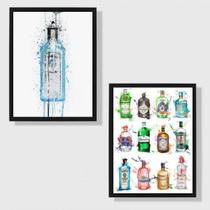 Kit 2 Quadros Decorativos Garrafas de Gin 33x24cm - com vidro Kit 2 Quadros Decorativos Garrafas de Gin 33x24cm - com vidro