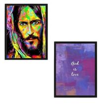 Kit 2 Quadros Decorativos God Is Love 24X18 Com Vidro Branca
