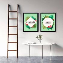 Kit 2 Quadros Decorativos Gratidão E Amor - Tropical 45X34Cm