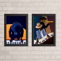 Kit 2 Quadros Decorativos Homem TocandoPiano 33x24cm - com vidro