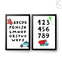 Kit 2 Quadros Decorativos Infantil Carrinho Carros Alfabeto