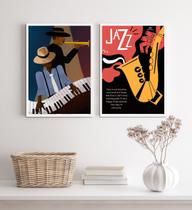 Kit 2 Quadros Decorativos Jazz Cartaz Poster 45x34cm - com vidro