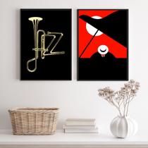 Kit 2 Quadros Decorativos Jazz Preto EVermelho 45x34cm