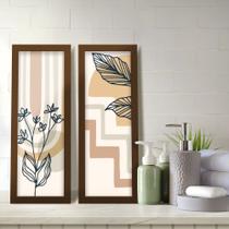 Kit 2 Quadros Decorativos Lavabo Abstrato Boho Ramos Floral Bege