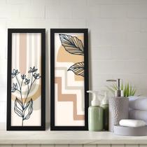 Kit 2 Quadros Decorativos Lavabo Abstrato Boho Ramos Floral Bege
