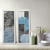 Kit 2 Quadros Decorativos Lavabo Abstrato Geométrico Preto Azul Kit 2 Quadros Decorativos Lavabo Abstrato Geométrico Preto Azul