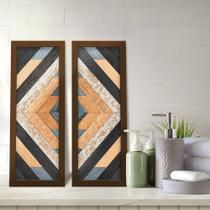 Kit 2 Quadros Decorativos Lavabo Abstrato Madeira Geométrico Kit 2 Quadros Decorativos Lavabo Abstrato Madeira Geométrico