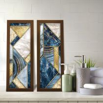 Kit 2 Quadros Decorativos Lavabo Abstrato Mármore Azul Dourado