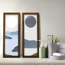 Kit 2 Quadros Decorativos Lavabo Abstrato Montanhas Aquarela Cinza Azul Moderno Kit 2 Quadros Decorativos Lavabo Abstrato Montanhas Aquarela Cinza Azul Moderno