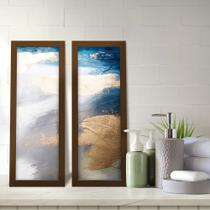 Kit 2 Quadros Decorativos Lavabo Abstrato Pintura Azul Dourado Kit 2 Quadros Decorativos Lavabo Abstrato Pintura Azul Dourado
