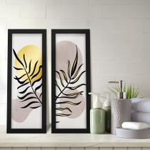 Kit 2 Quadros Decorativos Lavabo Abstrato Ramos Minimalista Dourado Moderno Kit 2 Quadros Decorativos Lavabo Abstrato Ramos Minimalista Dourado Moderno