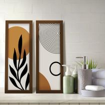 Kit 2 Quadros Decorativos Lavabo Abstrato Vetor Ramos Minimalista Moderno Bege Marrom
