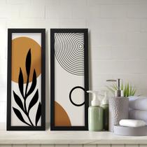 Kit 2 Quadros Decorativos Lavabo Abstrato Vetor Ramos Minimalista Moderno Bege Marrom