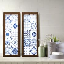 Kit 2 Quadros Decorativos Lavabo Azulejo Português Branco Azul Provençal