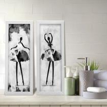 Kit 2 Quadros Decorativos Lavabo Bailarina Preto e Branco Aquarela Elegante