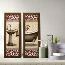 Kit 2 Quadros Decorativos Lavabo Banheira Girafa Marrom Bege