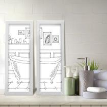 Kit 2 Quadros Decorativos Lavabo Banheira Lineart Preto e Branco