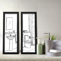 Kit 2 Quadros Decorativos Lavabo Banheiro Preto Branco Tabaco