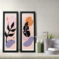 Kit 2 Quadros Decorativos Lavabo Boho Tropical Ramos Vetor Minimalista Moderno