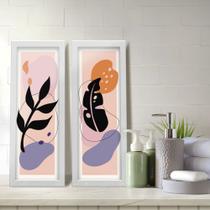 Kit 2 Quadros Decorativos Lavabo Boho Tropical Ramos Vetor Minimalista Moderno