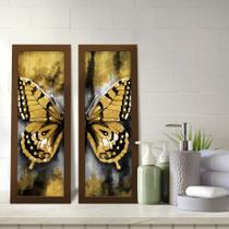 Kit 2 Quadros Decorativos Lavabo Borboleta Dourado Preto Kit 2 Quadros Decorativos Lavabo Borboleta Dourado Preto