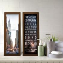 Kit 2 Quadros Decorativos Lavabo Cidade Times Square Broadway Big Ben